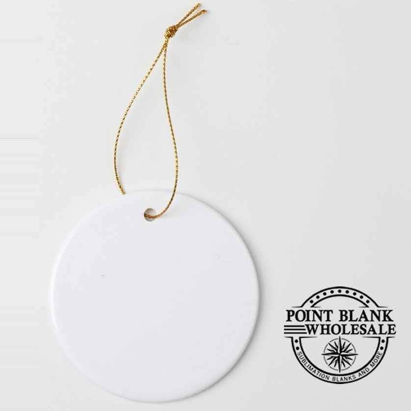 Sublimation Ceramic Ornaments Round 3 with gold string hanger